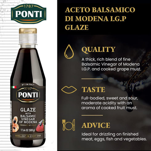 17.6oz (500ml) Ponti Glaze with Balsamic Vinegar Large - Concentrated Thick Drizzle with Grape Must & Vinegar of Modena