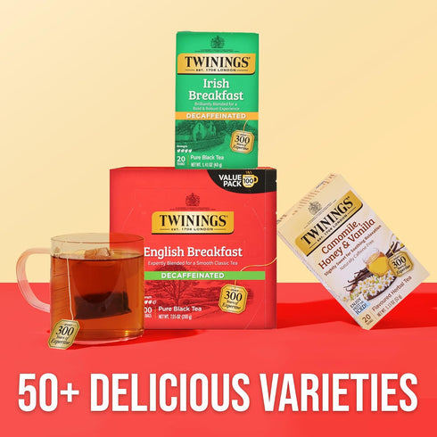 100 Count (Pack 1), 100 Twinings Decaffeinated English Breakfast Black Tea Individually Wrapped Bags, of Smooth