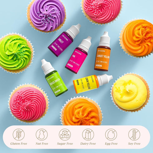 12 Set, .35 Oz (10 ml) Color Cake Food Coloring Nomeca Food Grade Vibrant Food Color Liquid Dye Tasteless for Baking
