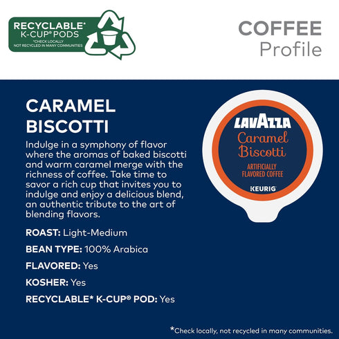 60-Count (6 Packs 10) Lavazza Caramel Biscotti Coffee, Single Serve Keurig K-Cup Pods, Flavored Coffee, Box