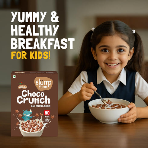 10.58 Oz (300g) Slurrp Farm Choco Crunch Ragi Cereal | Crunchy Chocolate Breakfast with Stars & Moons | No Maida