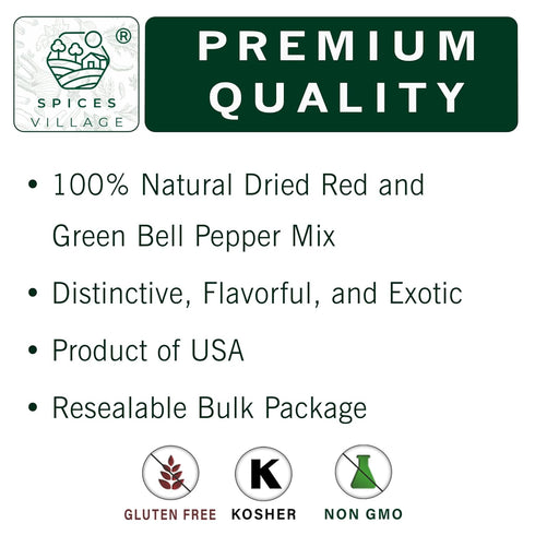 16 Oz (1 lb), SPICES VILLAGE Dehydrated Bell Peppers Mix, Dried Bell Pepper Flakes, Dried Ramen Toppings, Bulk Dried