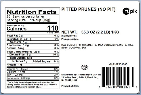 2.2 lb (35.2 oz), Yupik Pitted Prunes, Gluten-Free, Kosher, Dried Fruits, No Pits, No Added Sugar, Source of Fiber