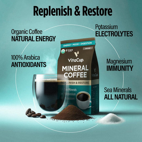 VitaCup Mineral Coffee, Hydrate & Restore with Sea Minerals, Electrolytes, Organic Medium Dark Roast, 10oz