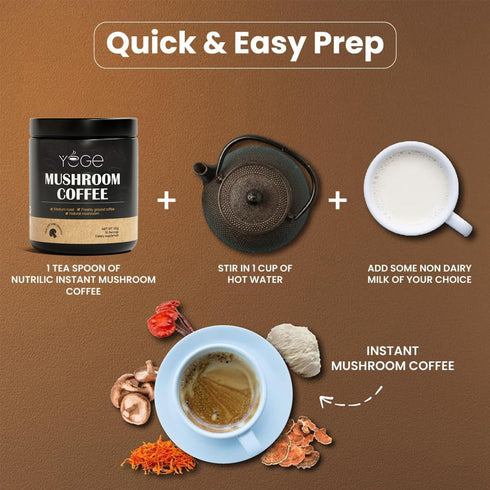 YEGE 6 Immunity30 Mushroom Coffee Organic, Mushroom Blend Cordyceps, Reish, King Trumpet, Shitake, Turkey Tail, Lions