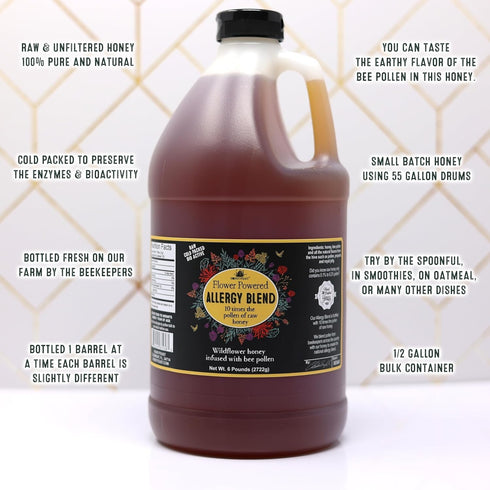 6 HONEY FEAST Pounds Bulk Allergy Blend Honey - Vast American, Florida Crafted, Raw & Unfiltered, High Pollen Content