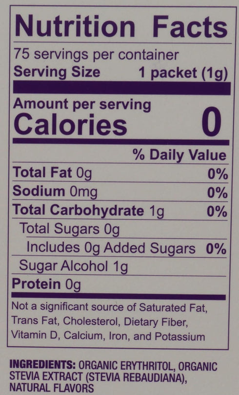 Wholesome Sweeteners Organic Stevia, 75 Count Packets, Zero Calorie Sweetener Blend, 1 Pack