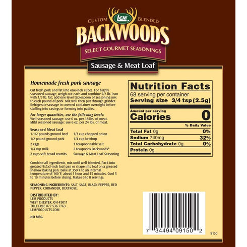 24 6 Packet (Pack 4) LEM Products Backwoods Sausage and Meatloaf Seasoning, Ideal for Wild Game and Domestic Meat