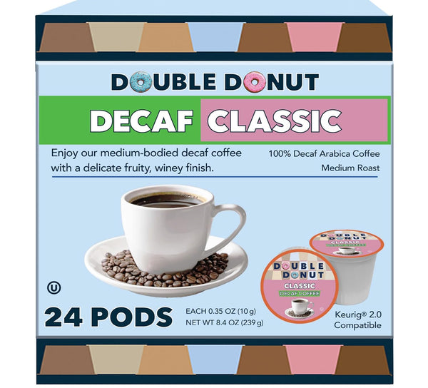 Double Donut Medium Roast Decaf Coffee Pods, Classic, for Keurig K-Cup Machines, 24 Single-Serve Capsules