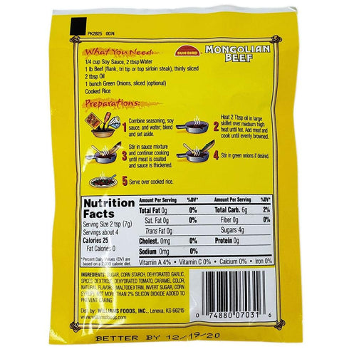 BFYSYO Multi-Pack 4-Pack) Sunbird Seasoning Mixes (Mongolian Beef
