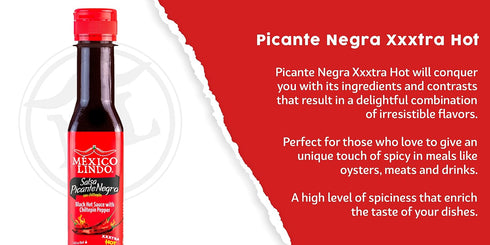 5 Oz (Pack 6) Mexico Lindo Picante Negra Xxxtra Hot Sauce, With Chiltepin Pepper, Fl