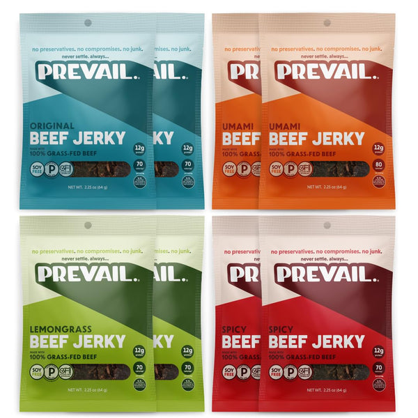 Grass Fed Beef Jerky Variety Pack, by PREVAIL - Low Sodium and