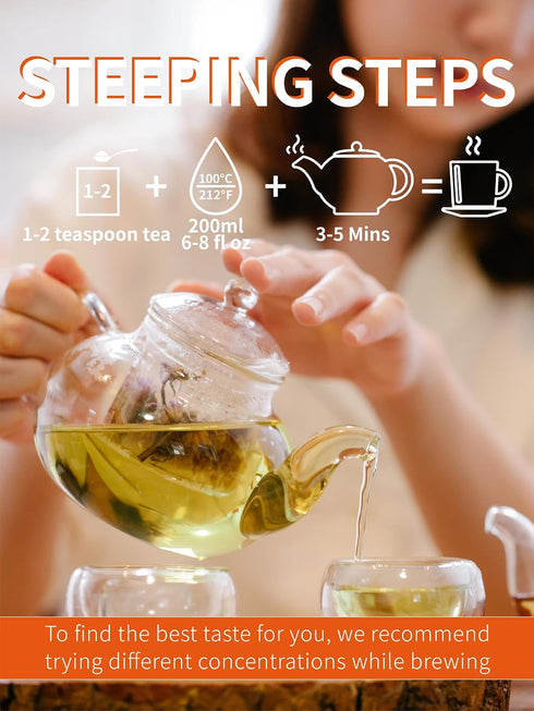 8.8 TeeLux Jasmine Green Tea Loose Leaf, Natural Premium Jasmine Chun Hao with Pleasant Aroma, Hot & Iced Tea, Ounce