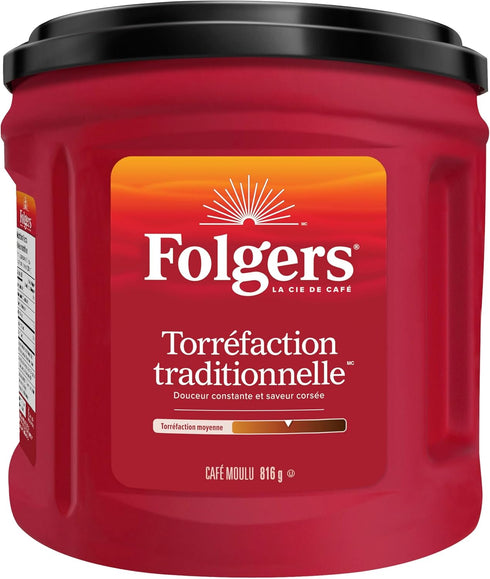 816g Folgers Classic Roast Medium Dark Roast, Ground Coffee, Canister