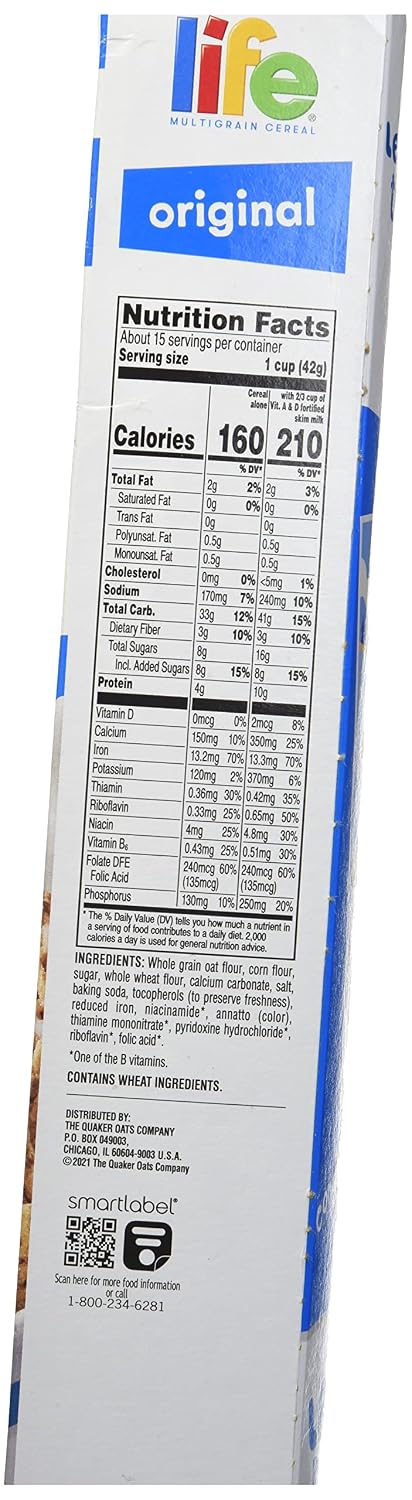 22.3OZ (Pack 3) Quaker Life Original Cereal, Box