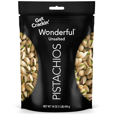 Wonderful Pistachios In-Shell Unsalted Nuts, 16 Ounce Resealable Bag, Protein Snacks, Gluten