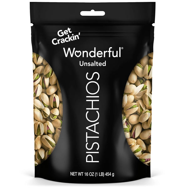 Wonderful Pistachios In-Shell Unsalted Nuts, 16 Ounce Resealable Bag, Protein Snacks, Gluten