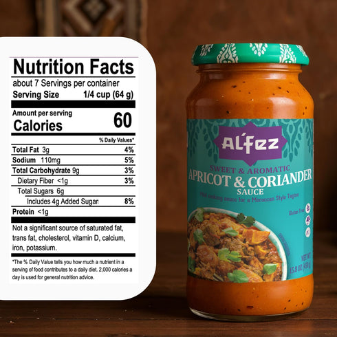 15.8 oz (Pack 3) AlFez Apricot and Coriander Sauce - Jar of - Mild Tomato-Based Cooking Sauce w/Aromatic & Herby Sweet