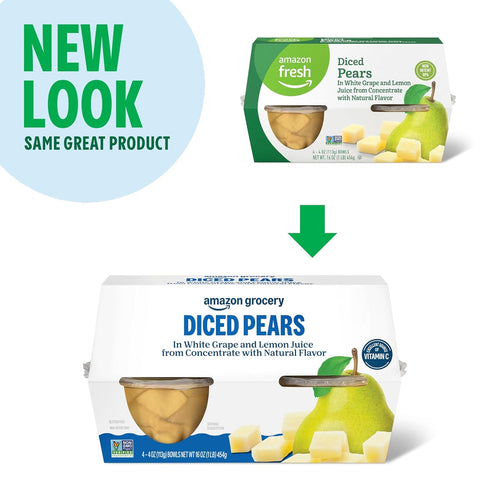 Amazon Fresh 16 Happy Belly Ounce Juice Fruit Cups, Regular Diced Pear