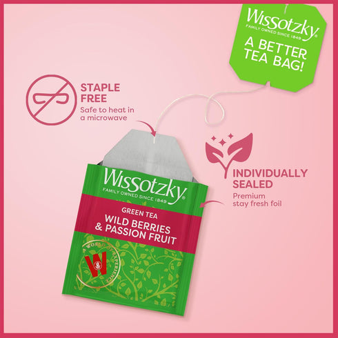 (3 Pack 60 Wissotzky Wild Berries & Passion Fruit Green Tea - Tea Bags) | Antioxidant Rich | Tropical Blend Green Tea