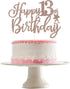 Happy 13th Birthday Cake Topper - Rose Gold Double-Sided Glitter Decorations for Girls