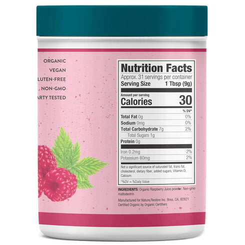 10 USDA Certified Organic Red Raspberry Juice Powder, Ounces, Non GMO, Gluten Free, Vegan