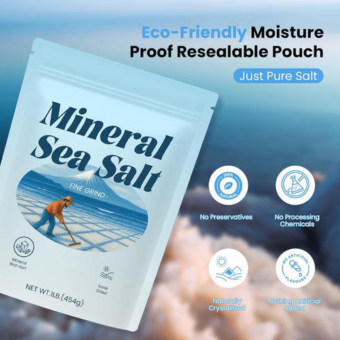 Vrixlanua 100% 1 lb Mineral Sea Salt Natural, Unrefined, Non-GMO, No Additives Mineral-Rich (Calcium, Magnesium