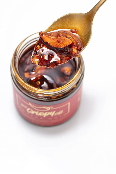 Hot Crispy Oil- Fried garlic, shallots, chili peppers and spices. Flavor bomb, Chili Crisp, Hot Sauce, Chili Oil