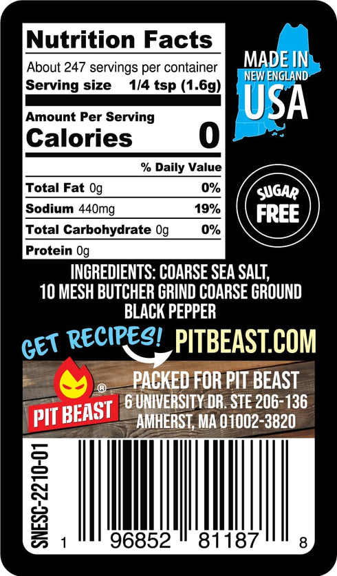 Pit Beast Coarse AF Salt and Pepper Spice Blend, Dalmatian BBQ Rub, 14oz for Steaks, Brisket, Chicken, Burgers