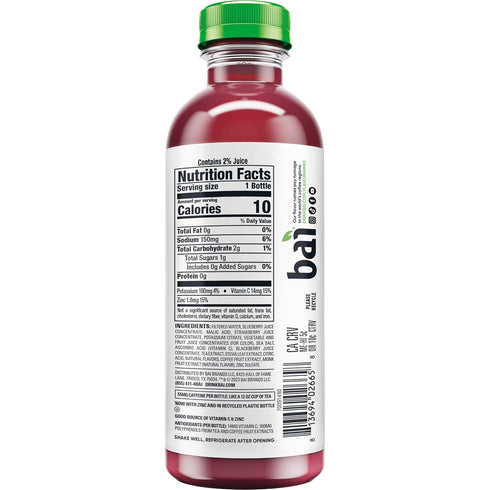 18 12 Pack Bai Antioxidant Infused Water Beverage, Brasilia Blueberry, with Vitamin C and No Artificial Sweeteners