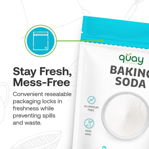 1lb Quay Naturals Pure Baking Soda - Aluminum-Free, Food-Grade, Multi-Purpose - For Baking, Cleaning & Deodorizing