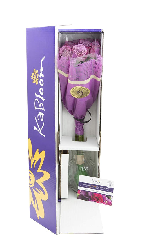 12 KaBloom - Fresh Purple Roses (Farm-Fresh, Long-Stem) with Vase - Fresh Flowers for Birthday, Valentine's & Mother's