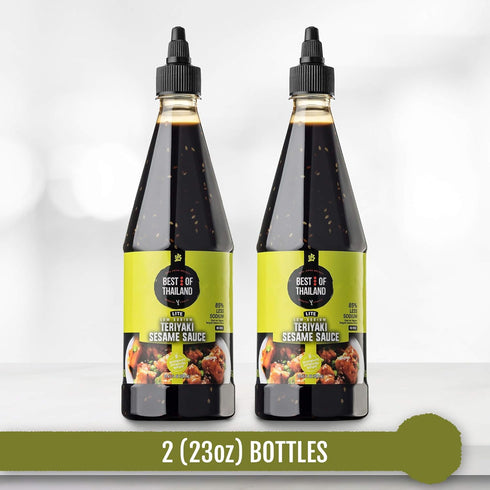 Best of Thailand Sesame Teriyaki Soy Sauce Lite, 2 Bottles of 23.63oz, Low-Sodium
