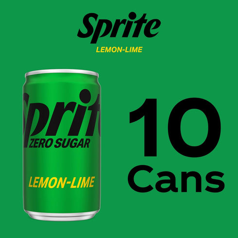 7.5 oz, 10 Pack Sprite Zero Sugar Lemon Lime Diet Soda Pop Soft Drinks, fl