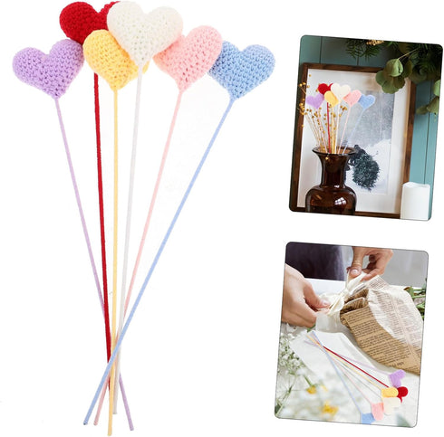 6pcs Handmade Crochet Heart Bouquet Soft Yarn Knitted Flowers for Weddings Valentine Day and Special Occasions Unique