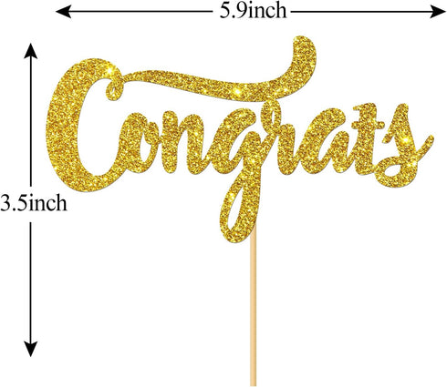 Gold Glitter Congrats Cake Topper for Graduation Party Decorations, Class of 2025, College Grad, Congratulations