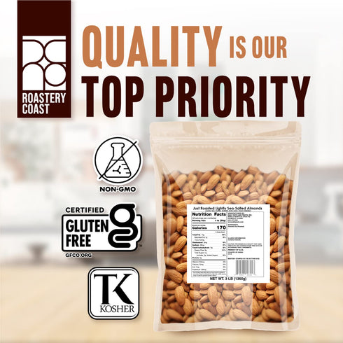 3 LB Roastery Coast - Just Roasted Almonds | Bulk Daily Nuts | Keto Snack | Lightly salted | Plant Protein | Heart