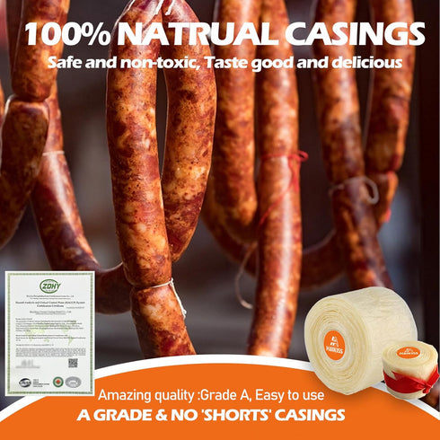 (8m/26ft),43mm HAIKISS Edible Drying Sausage Casing, Natural Sausage Casings for Flavorous Homemade Sausages, Breakfast