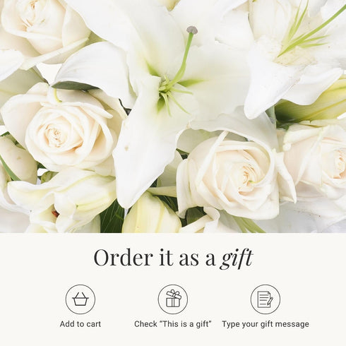 BloomsyBox Elegant White Lilies & Roses (Glass Vase Included) Fresh Flowers for Delivery Birthday Flowers - Send