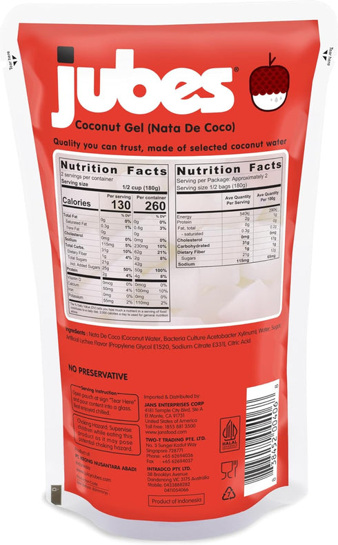 12.7 oz Jubes Lychee Coconut Jelly/NATA de Coco Flavor, Coconut Jelly Cubes for sago, Lychee Topping for Bubble Tea