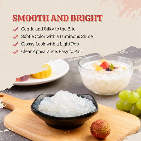 52USA 1kg (2.2 lbs) Lychee Flavored Coconut Jelly Topping for Desserts and Boba Tea, Premium Coconut Gel Strip