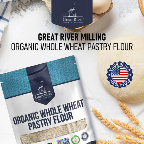 5 Lb Great River Milling Organic Whole Wheat Pastry Flour | Soft Texture, Lower Gluten | USDA Organic, Non-GMO, Kosher