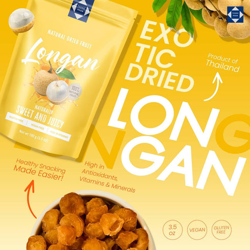 3.5 OZ (100g) Natural Dried Longan Naturally Sweet & Juicy, Premium Thai Fruit, Gluten-Free, Vegan, High in Vitamins