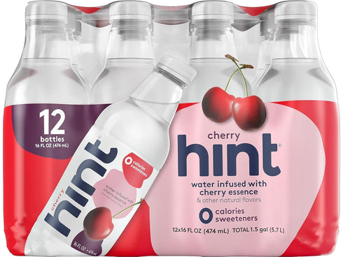 Hint Flavored Bottled Water, Cherry - Purified Water Beverages with Zero Calories,