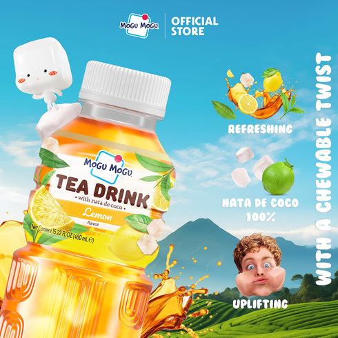 6 Pack 15.3 oz Mogu Mogu Lemon Iced Tea with Nata de Coco (Coconut Jelly) Chewy Bubble Tea Alternative, Refreshing
