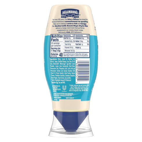 11.5 Oz Hellmann's Buttermilk Ranch Chicken Tender Mayonnaise Style Dip Buttermilk Ranch Delicious Flavor No Artificial