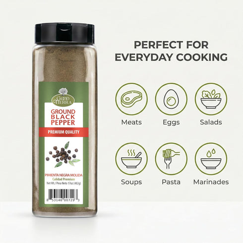 17 oz Good Tierra Black Pepper Ground - Fine Ground Black Pepper Powder, Gluten Free Bulk Spice for Cooking, BBQ