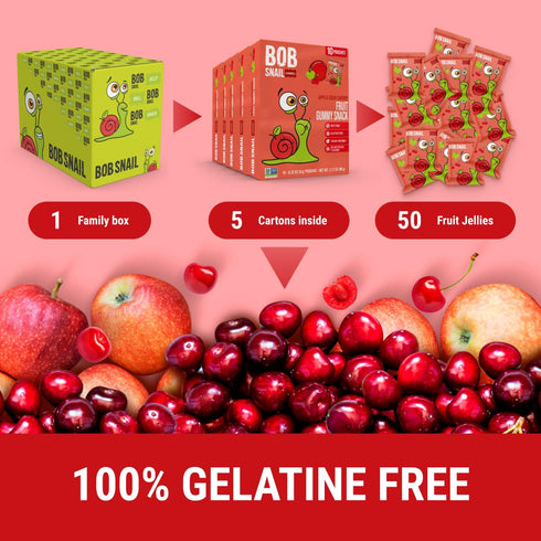 Pack 50 Pack 450 Bob Snail Healthy Snacks Family - Gelatine free & Vegan Friendly Fruit Jelly, Candy box Fruit Snacks