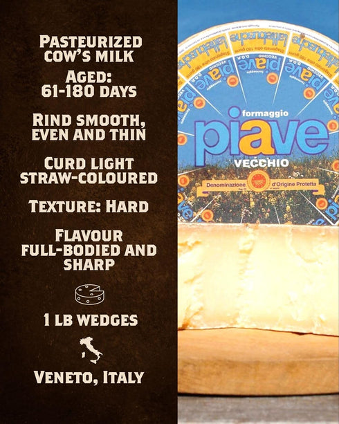 12 14-16 oz Fortuna's Piave DOP Cheese from Italy - Nutty Pasteurized Cow's Milk Cheese, Aged Months, Hand-Cut Wedge