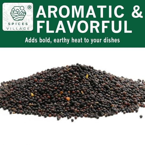 8 oz, SPICES VILLAGE Black Mustard Seeds, Whole Mustard Spice for Pickling and Chutney, Kosher, Gluten Free, Non GMO